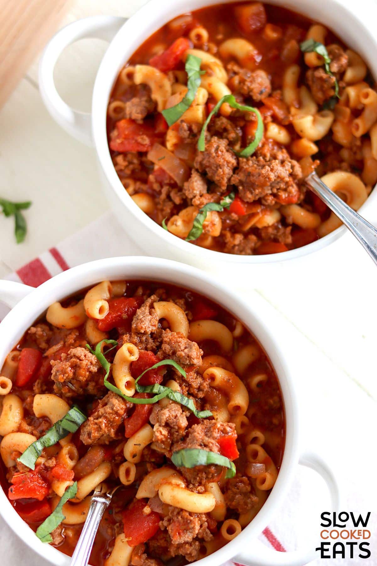 American goulash served in bowls.