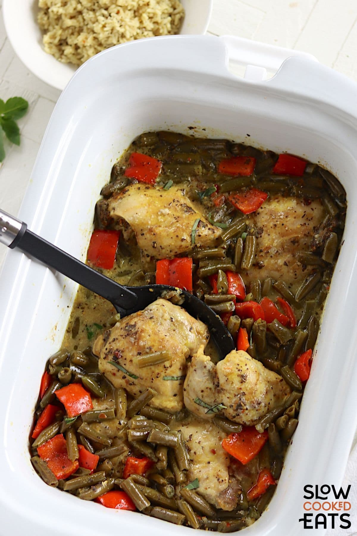 Thai chicken ready to serve from the crockpot.