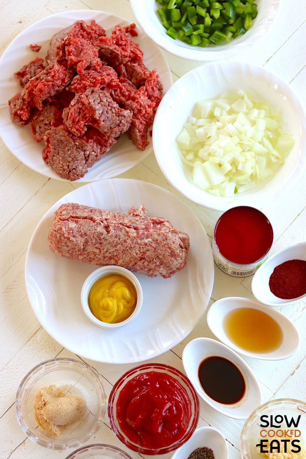 Image of ingredients needed to make crockpot sloppy joes.