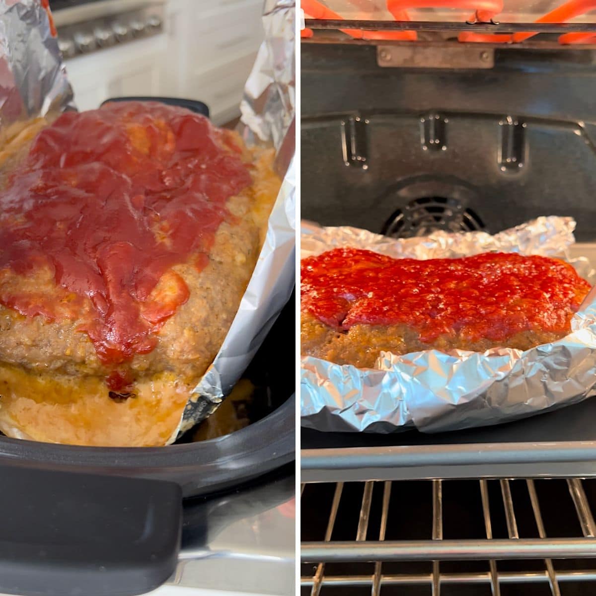 Removing the meatloaf with the foil sling then broiling in the oven.