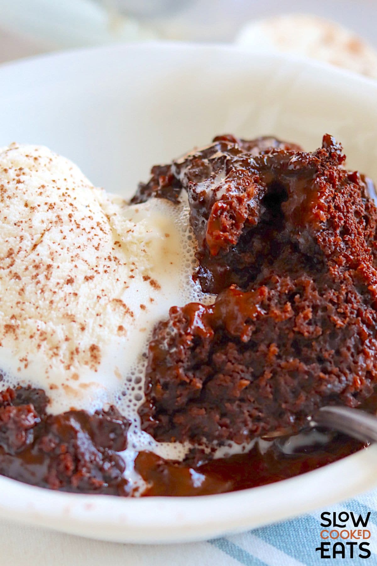 Close up of chocolate lava cake made in the slow cooker.
