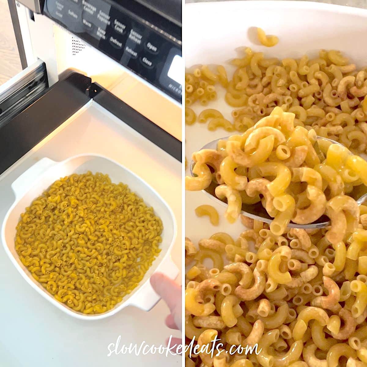 Blistering the dry pasta with olive oil in the microwave.