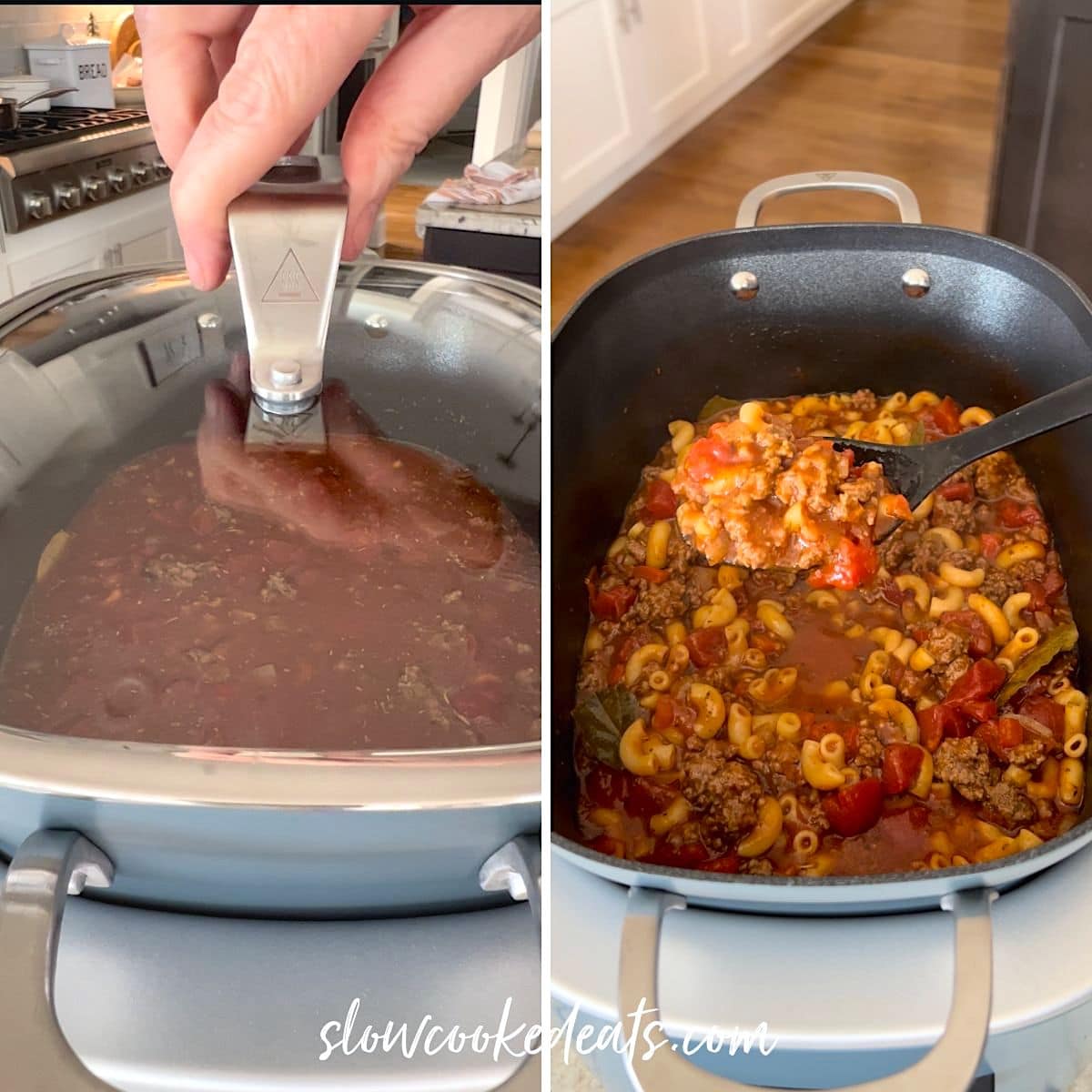 Cover the crock pot with a lid and then slow cooking.