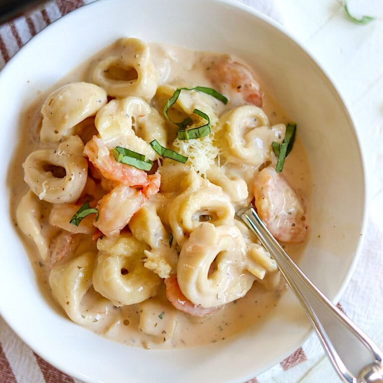 EASY Crock Pot Shrimp Alfredo Tortellini Slow Cooked Eats