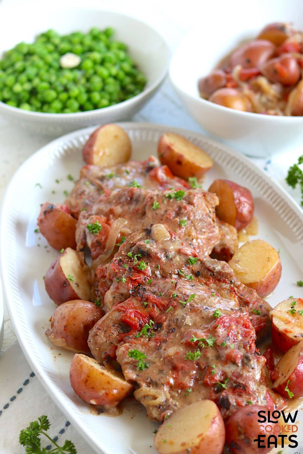 Crock pot ranch pork chops and potatoes.