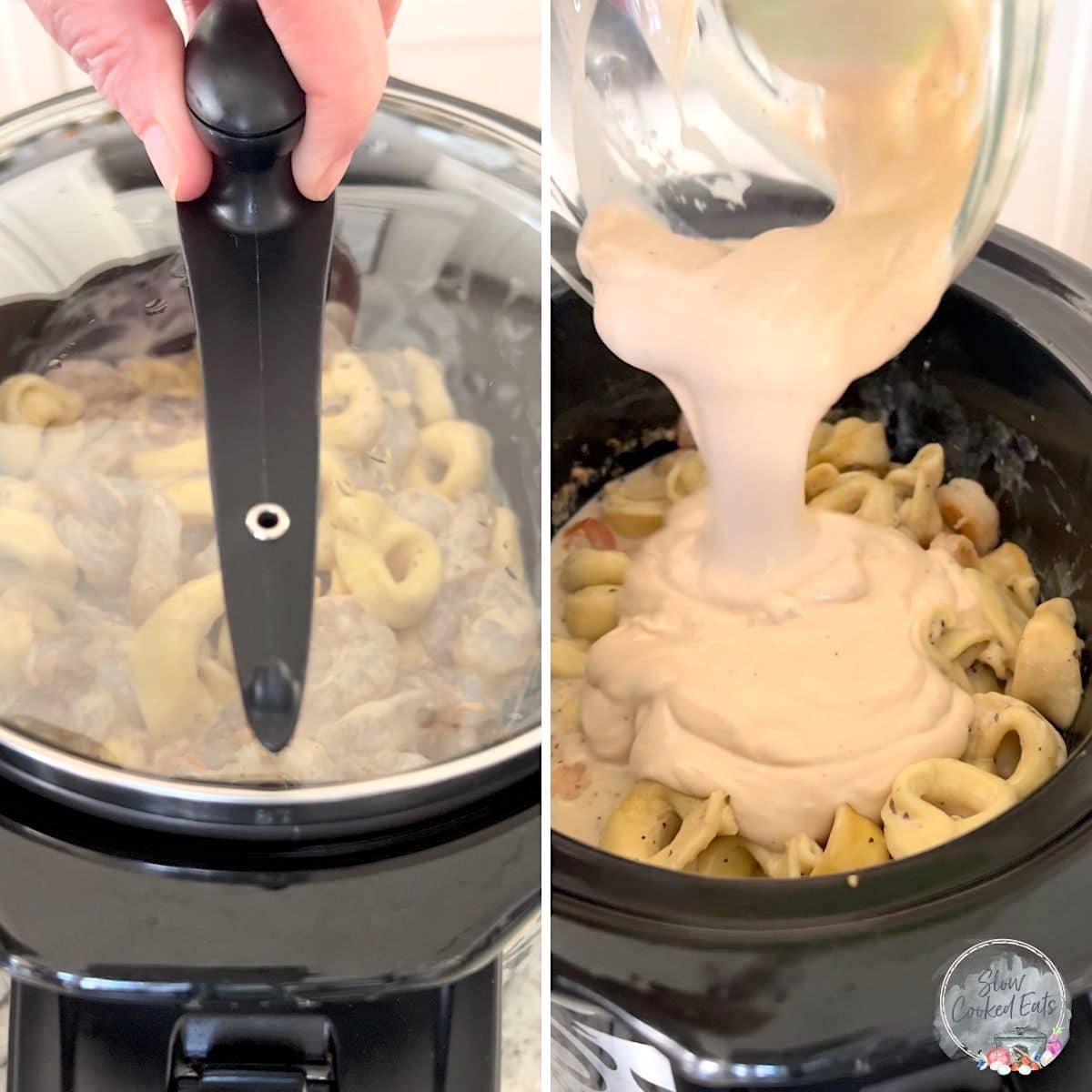 Cover the pot with a lid and slow cooking until pasta is done then topping off with more Alfredo sauce.