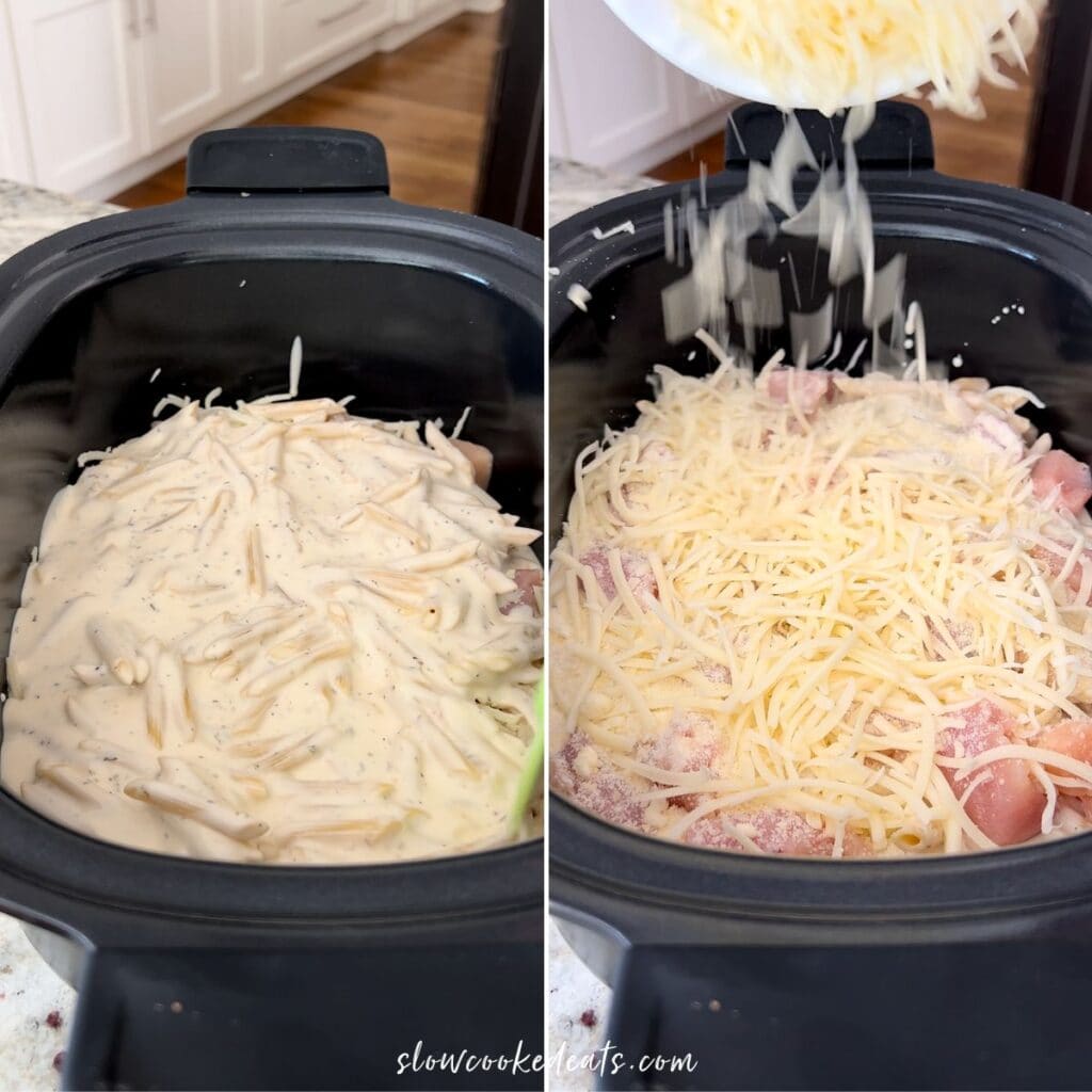 Easy Crock Pot Chicken Alfredo with Jar Sauce and Dry Pasta