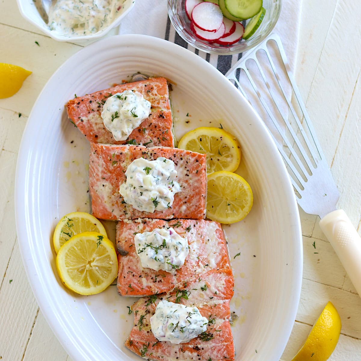 Crock Pot Poached Salmon with Dill Sauce | Slow Cooked Eats