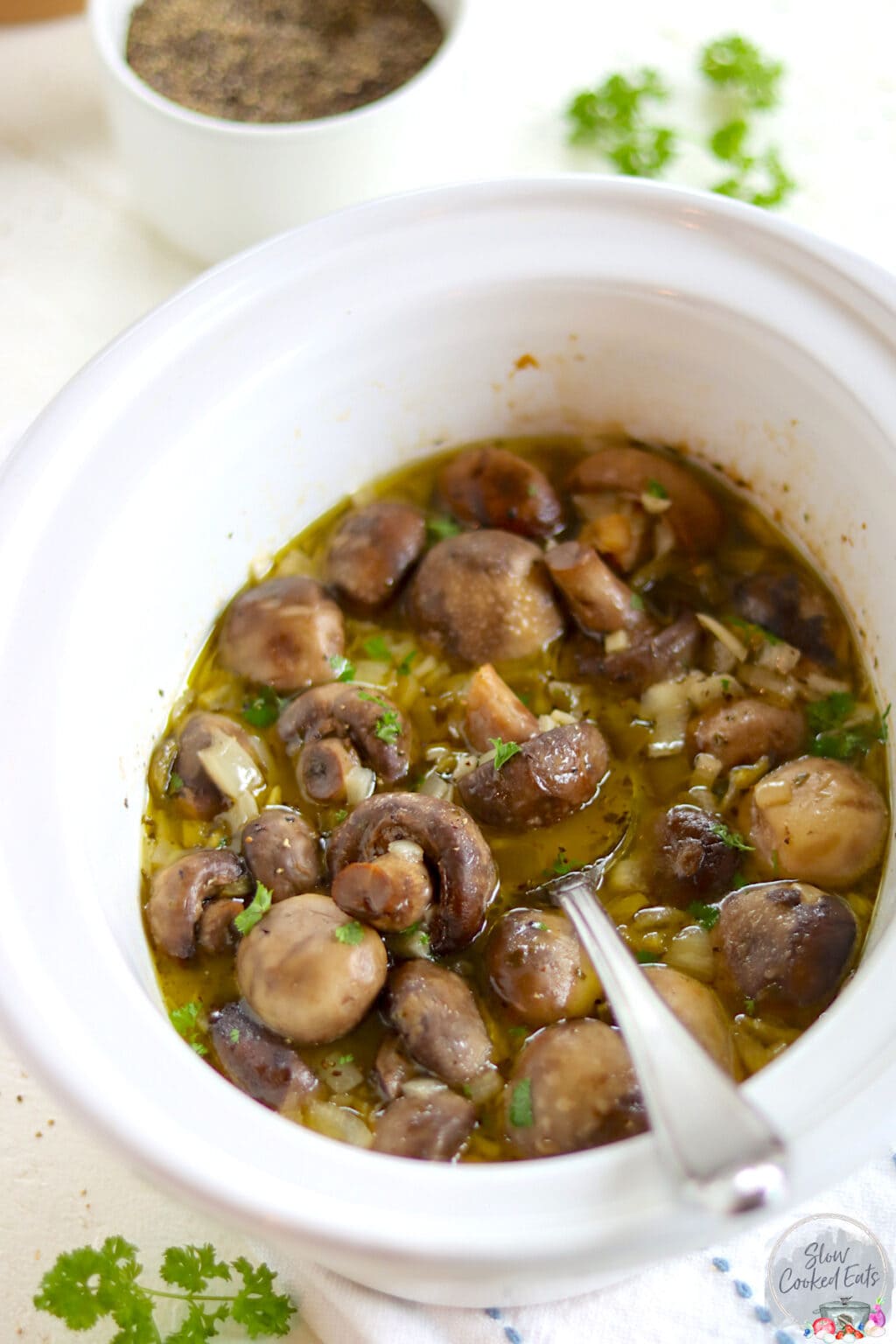 Buttery Crockpot Mushrooms with Ranch Dressing and Onions