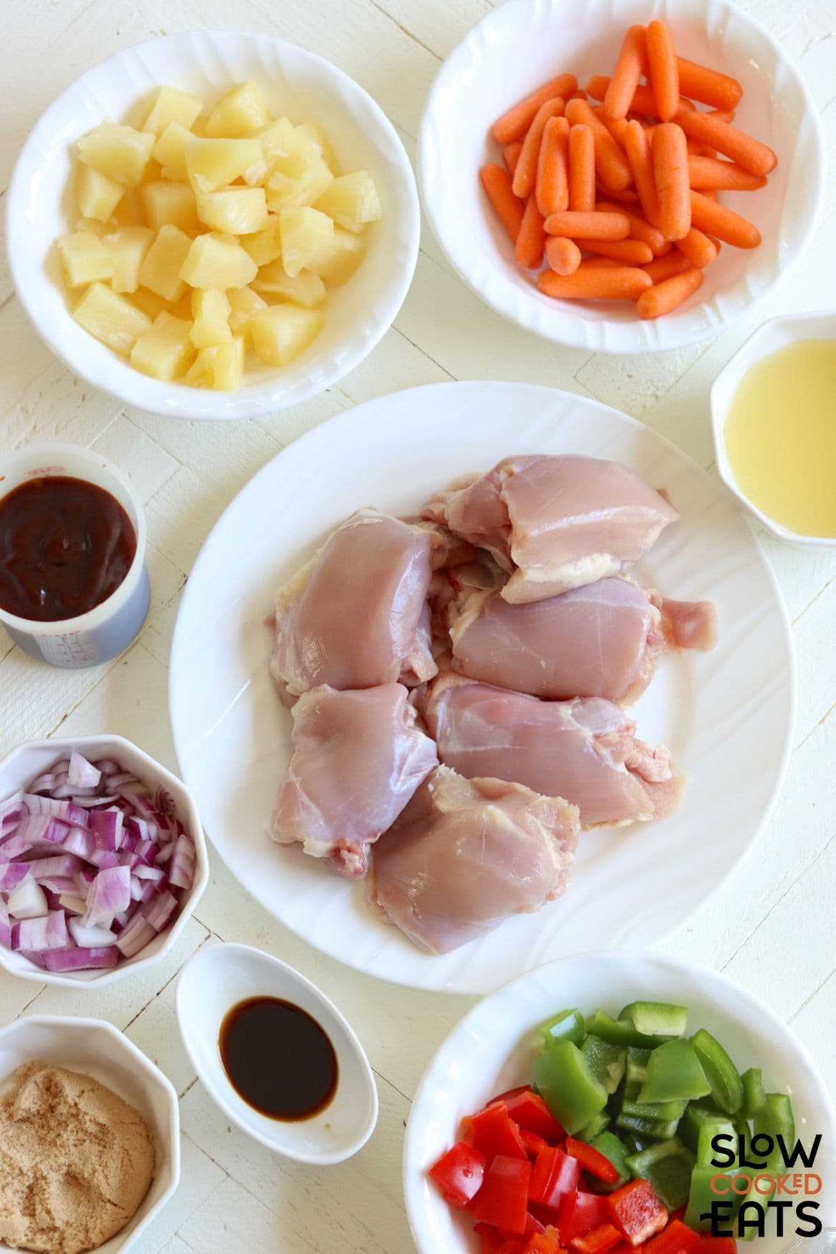 Ingredients needed for sweet Hawaiian crockpot chicken recipe.