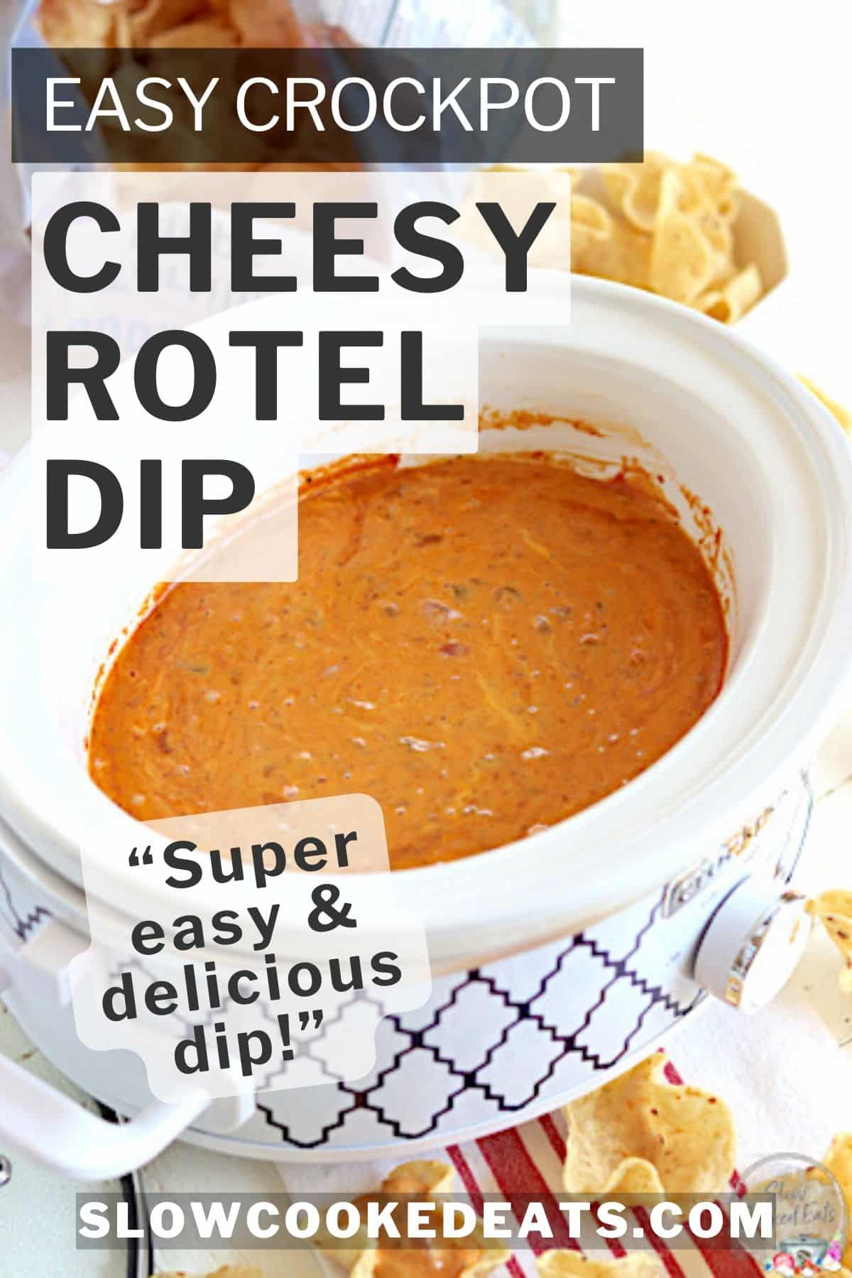 An oval white crockpot of rotel dip.