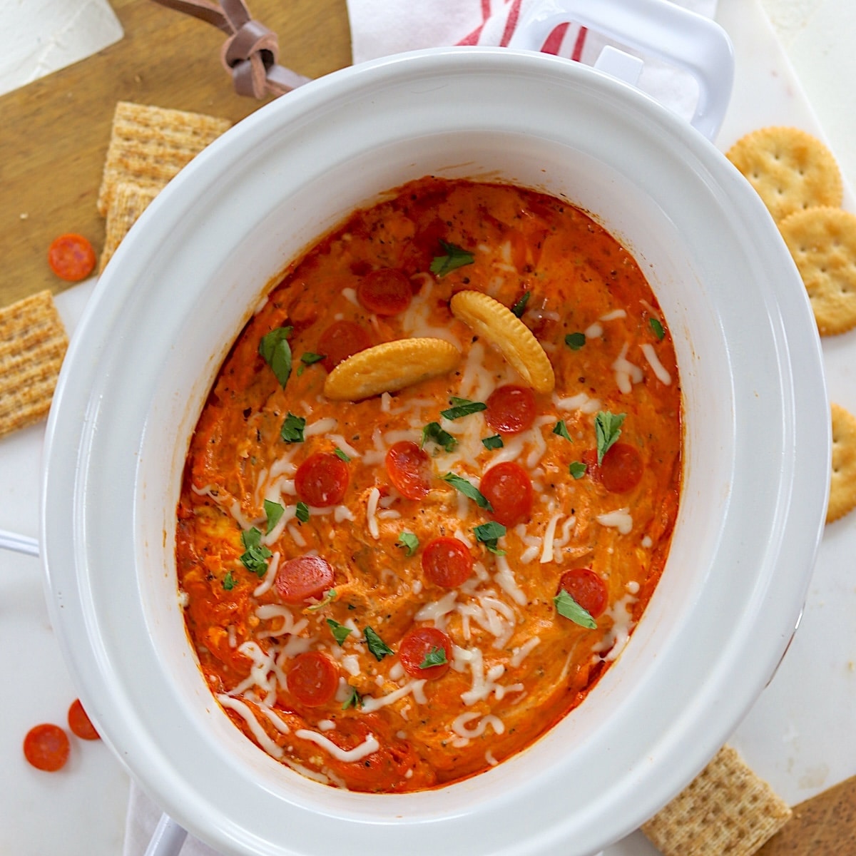 3 Ingredient Crock Pot Pepperoni Dip - Tastefully Eclectic