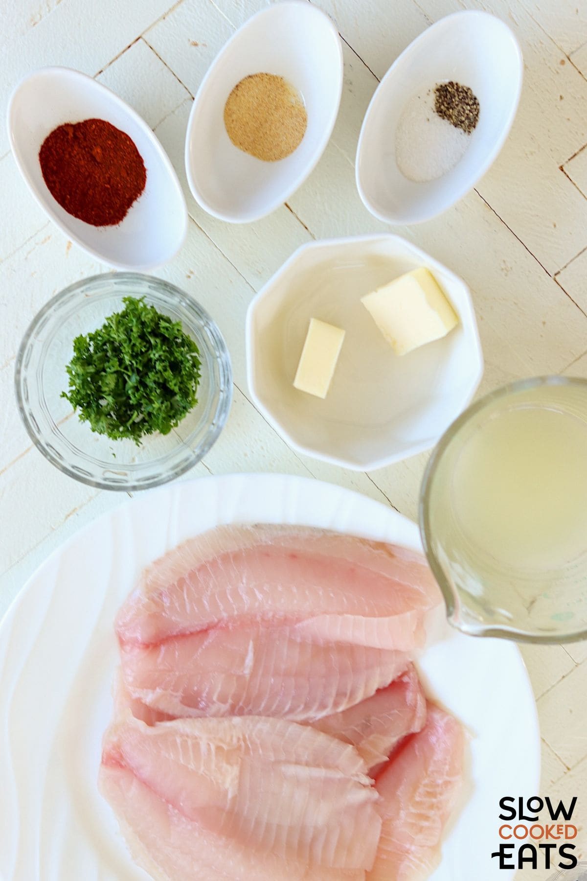 Image of ingredients needed for crockpot tilapia with lemon and butter.