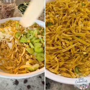 Blister the egg noodles in the microwave to make slow cooker tuna casserole.