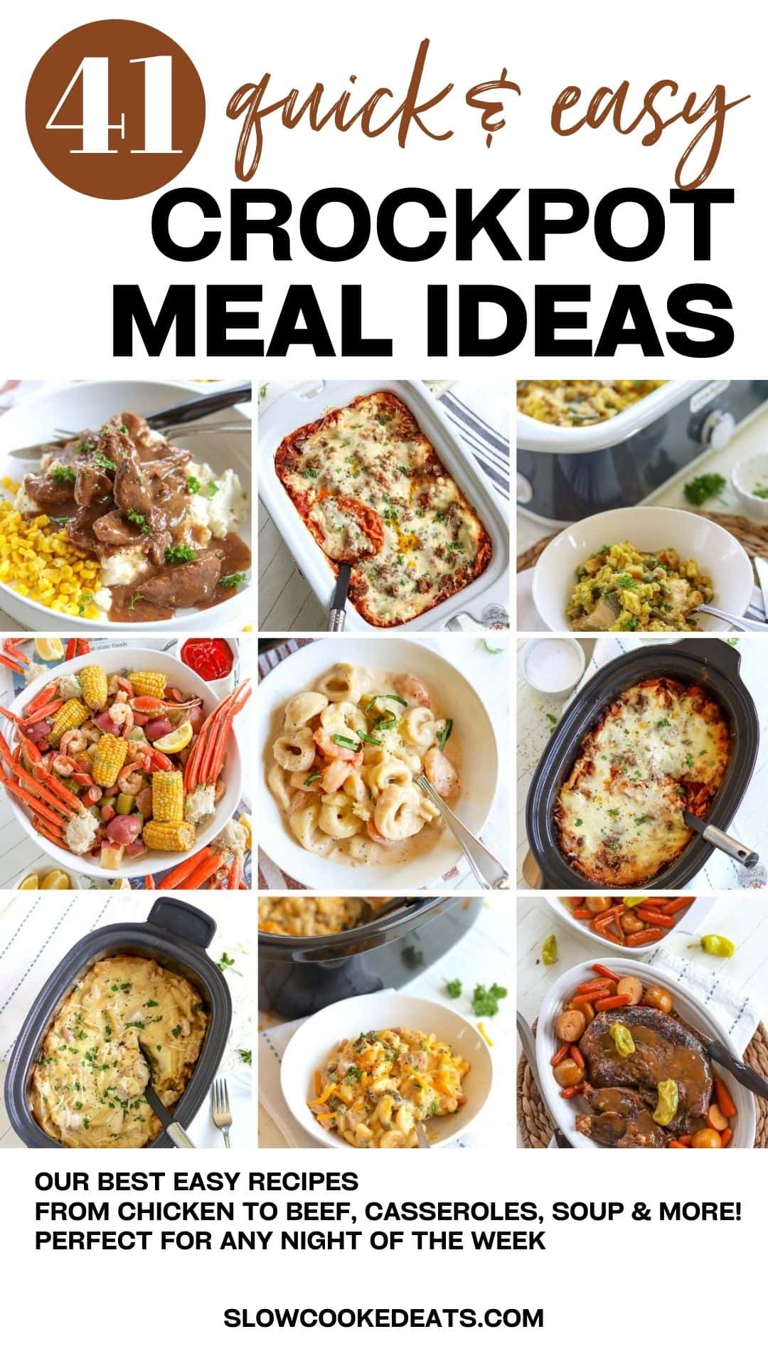 A pinterest pin with a collage of nice images of crockpot meals to make.