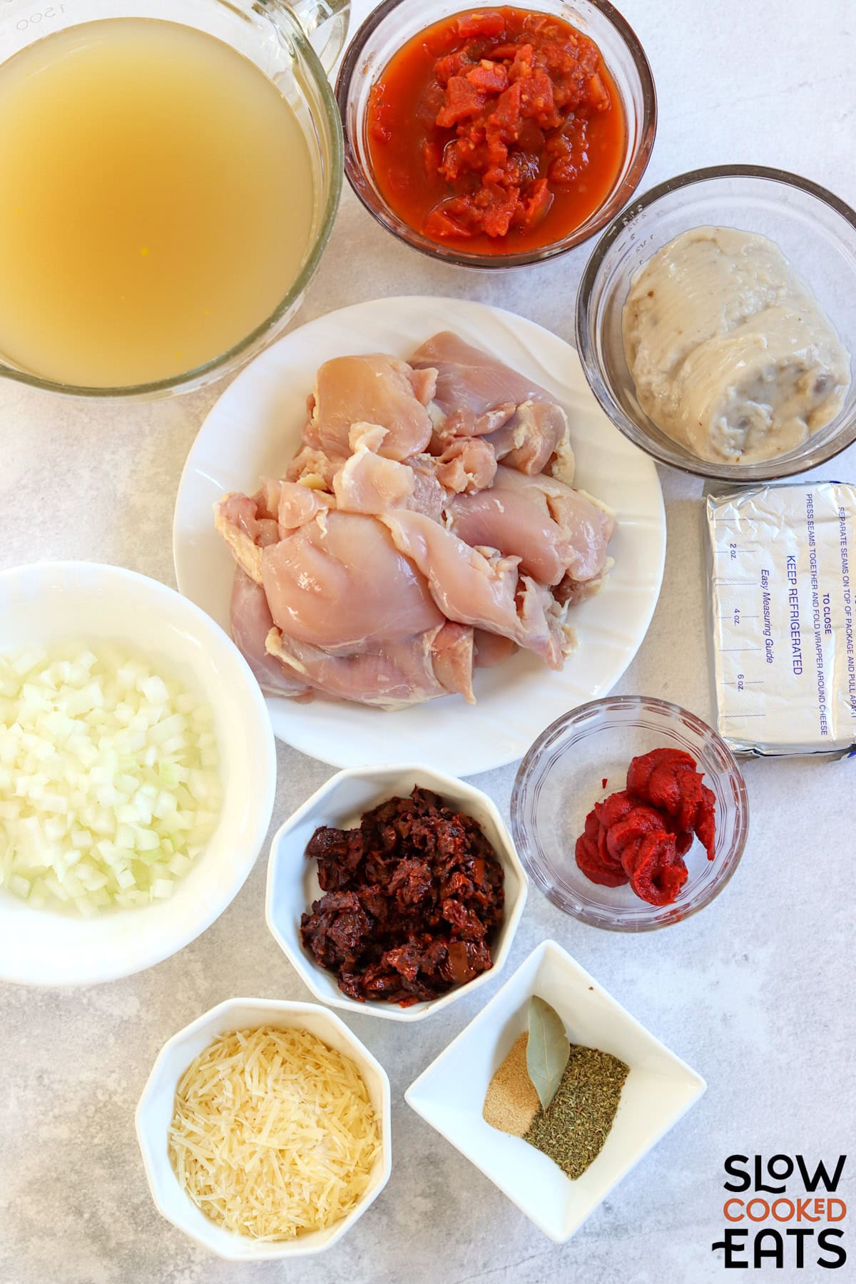 Ingredients needed for making marry me chicken soup crockpot recipe.