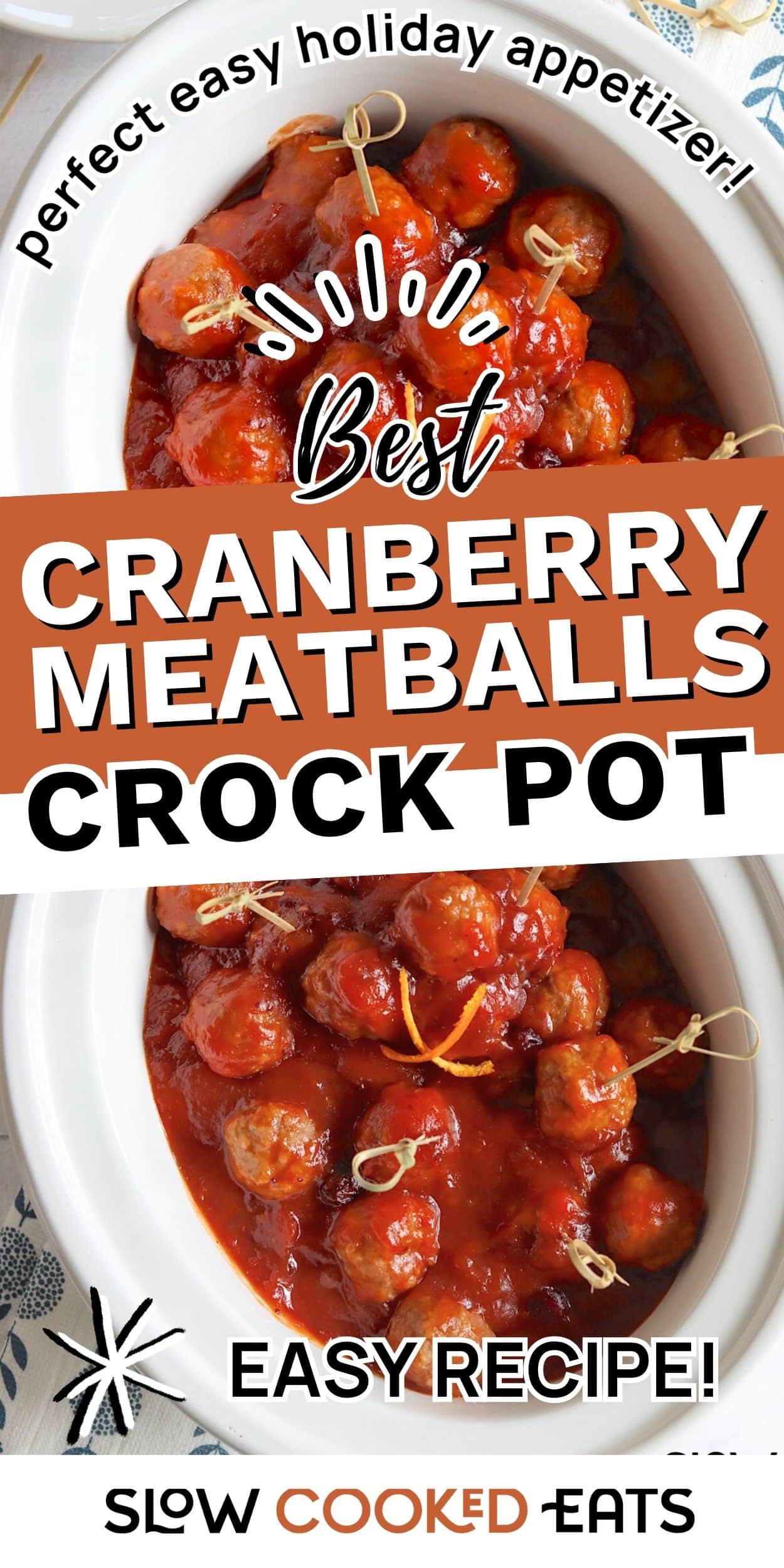 Crockpot filled with cranberry meatballs coated in tangy red sauce, served as an easy holiday appetizer.