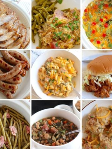 collage of different crockpot recipes with pork