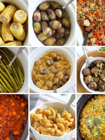 Collage of crockpot summer side dishes.