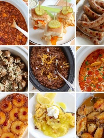 Collage of 9 easy Labor Day crock pot recipes.