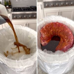 Crockpot Dr Pepper ribs laying in slow cooker with Dr Pepper.