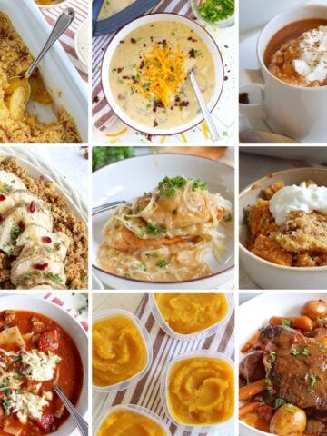 Fall crockpot recipes featured image with 9 different recipes.
