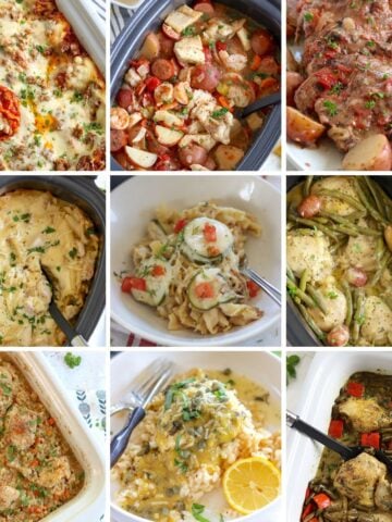 Featured image of nine different high protein crockpot recipes.