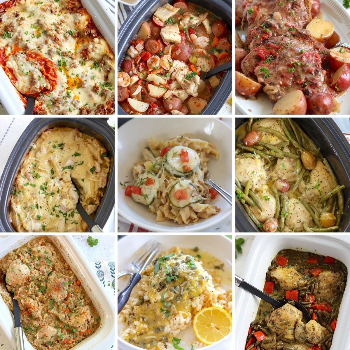 Featured image of nine different high protein crockpot recipes.