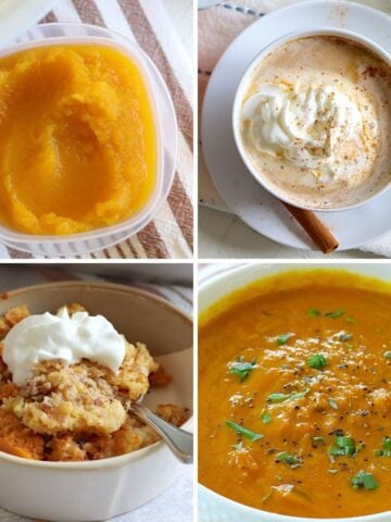 Collage of four pumpkin crockpot recipes.
